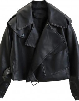 Women Oversized Black Biker Leather Jacket Women Oversized Black Biker Leather Jacket